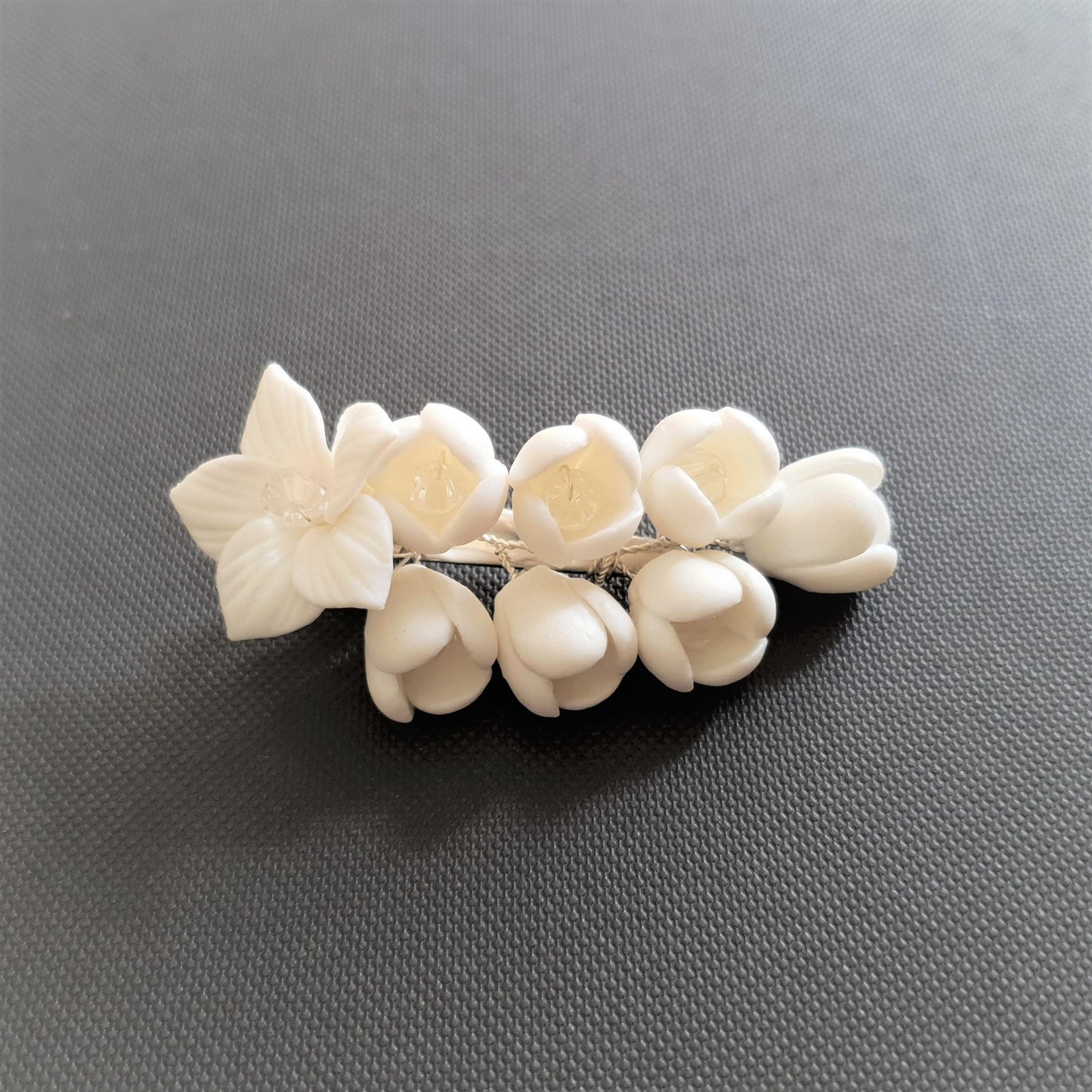 Bridal Barrette in White Flowers-Lilac