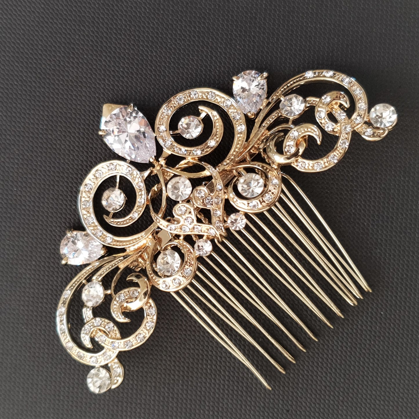 Decorative Victorian Style Bridal Hair Comb in Gold-Agatha