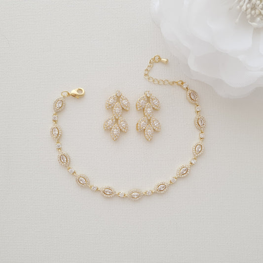 Boucles d'oreilles pendantes et bracelet en or - Abby