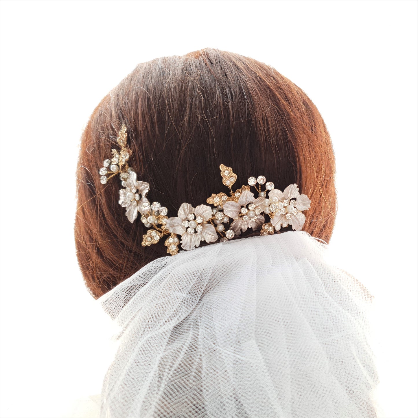 Rose Gold Hair Comb for Brides with Leaf and Flower-Gardenia