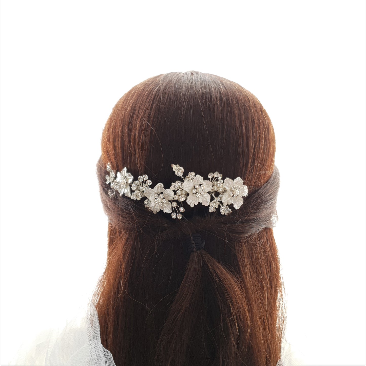Peigne à cheveux feuille de fleur d'argent pour les mariages-Gardenia