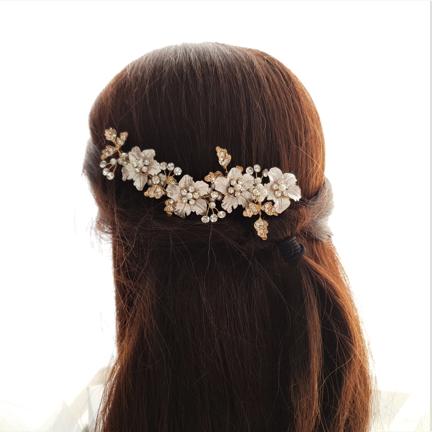 Peigne à cheveux feuille de fleur d'argent pour les mariages-Gardenia