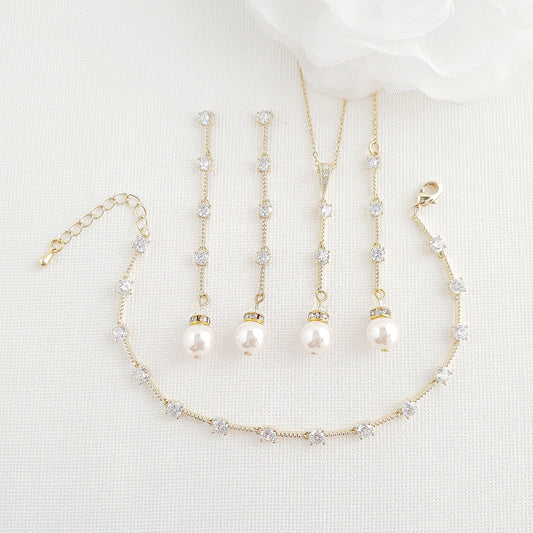 Ensemble de bijoux en or avec boucles d'oreilles pendantes en perle Collier Bracelet-Gingembre