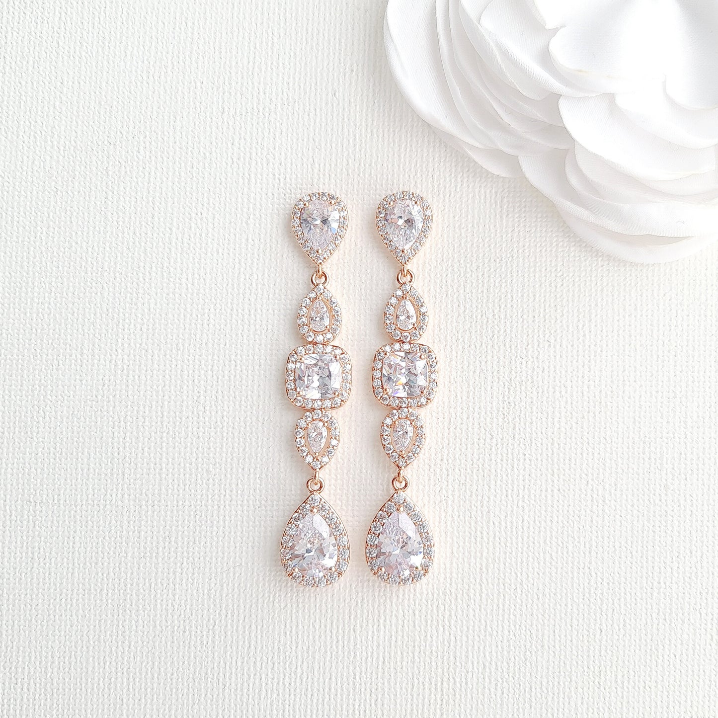 Long Cubic Zirconia Earrings for Weddings- Gianna