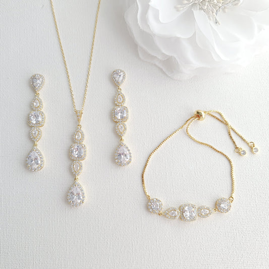 Long Gold Pendant Necklace Set for Wedding-Gianna