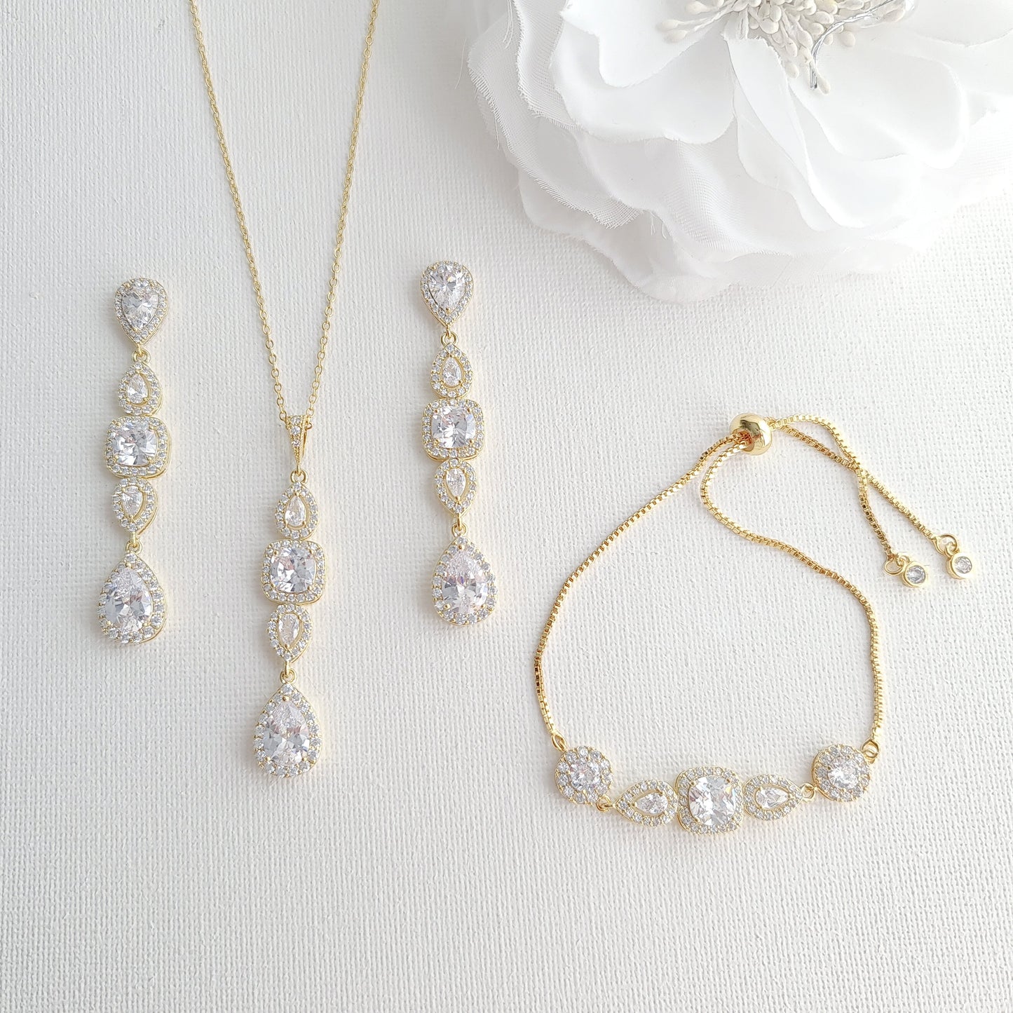 Rose Gold Drop Earrings Necklace Bracelet Set-Gianna