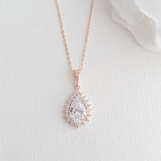 Rose Gold Crystal Teardrop Necklace - Raya