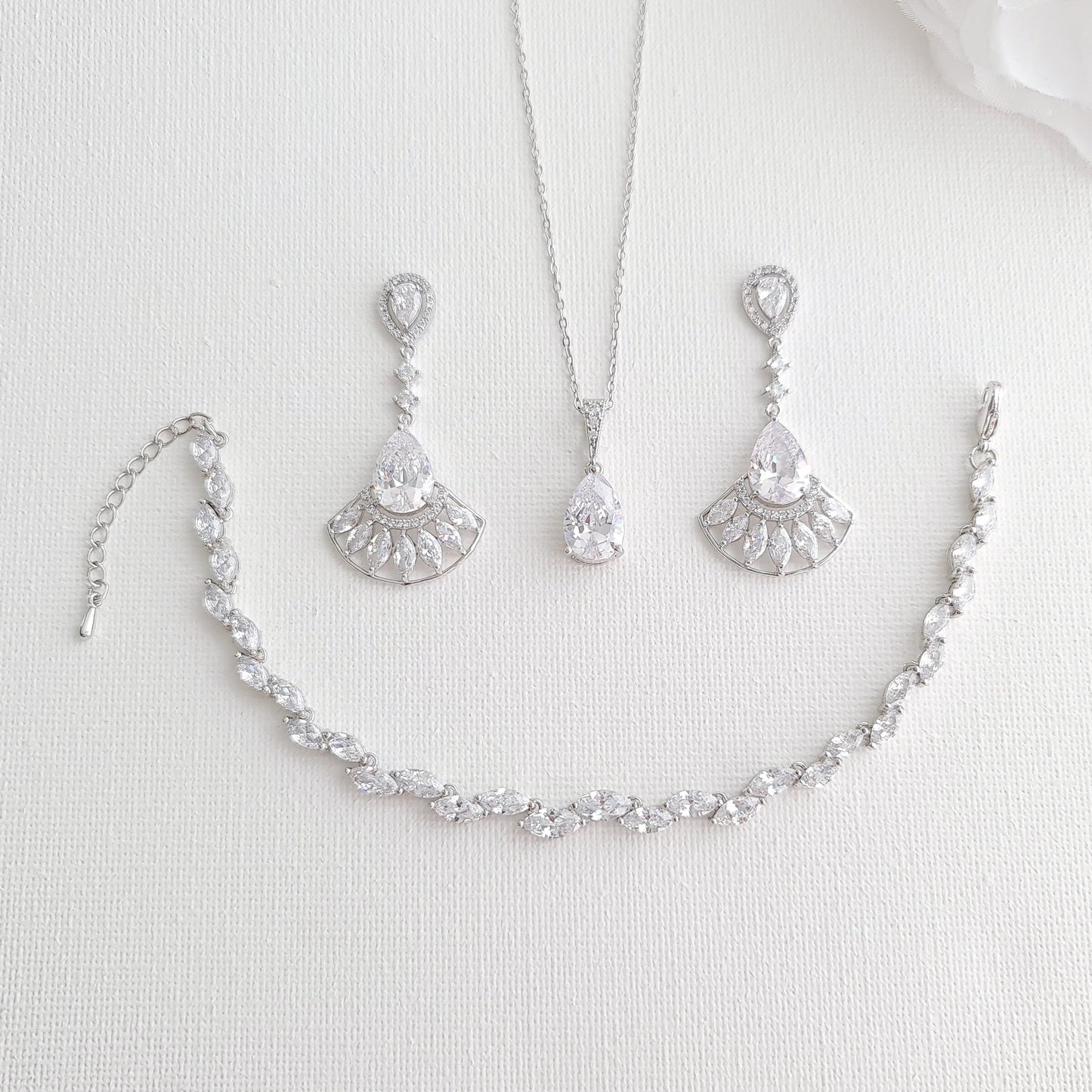 Special Occasion Earrings Necklace Bracelet Jewelry Set-Ilana