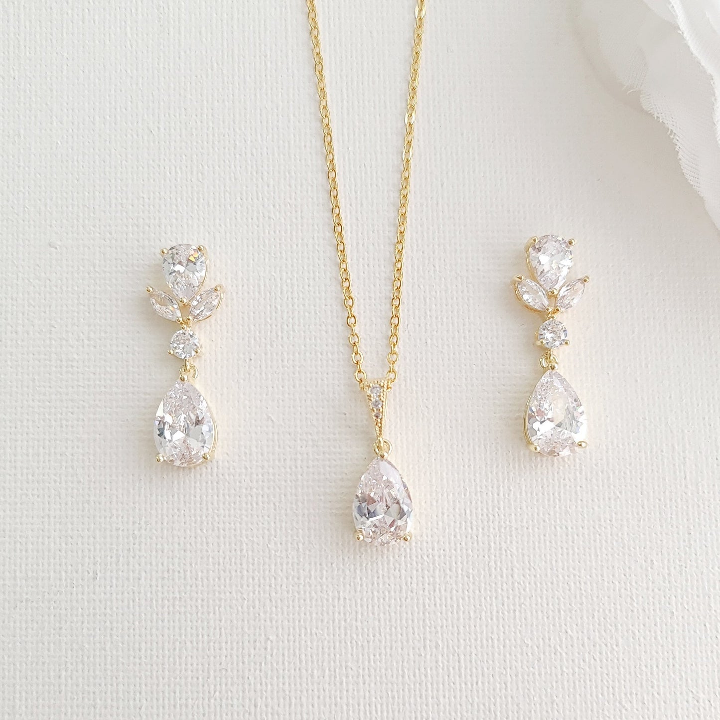 Yellow Gold Earrings Necklace and Bracelet Set for Wedding-Nicole