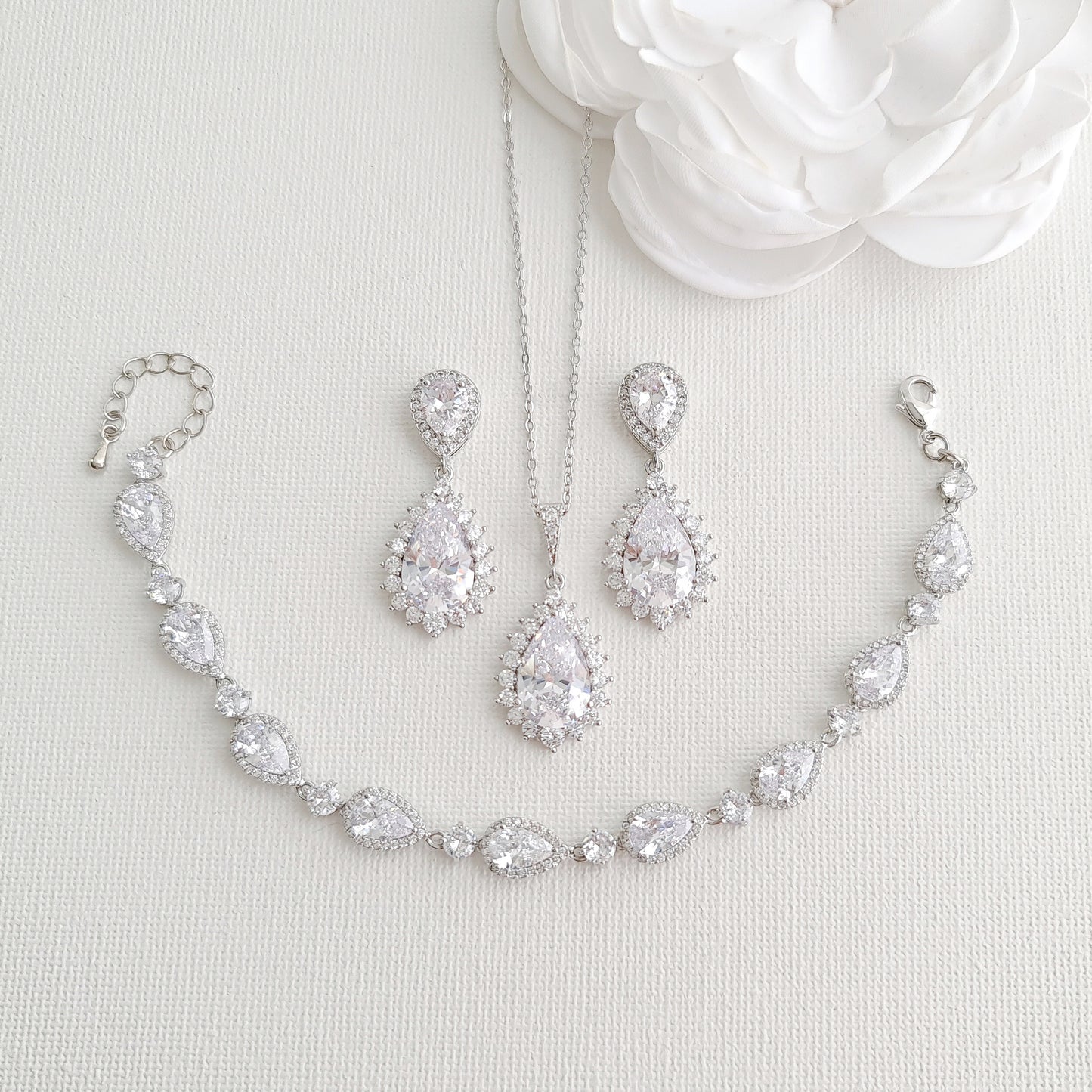 Clear CZ Jewelry Set for Weddings in Silver-Raya