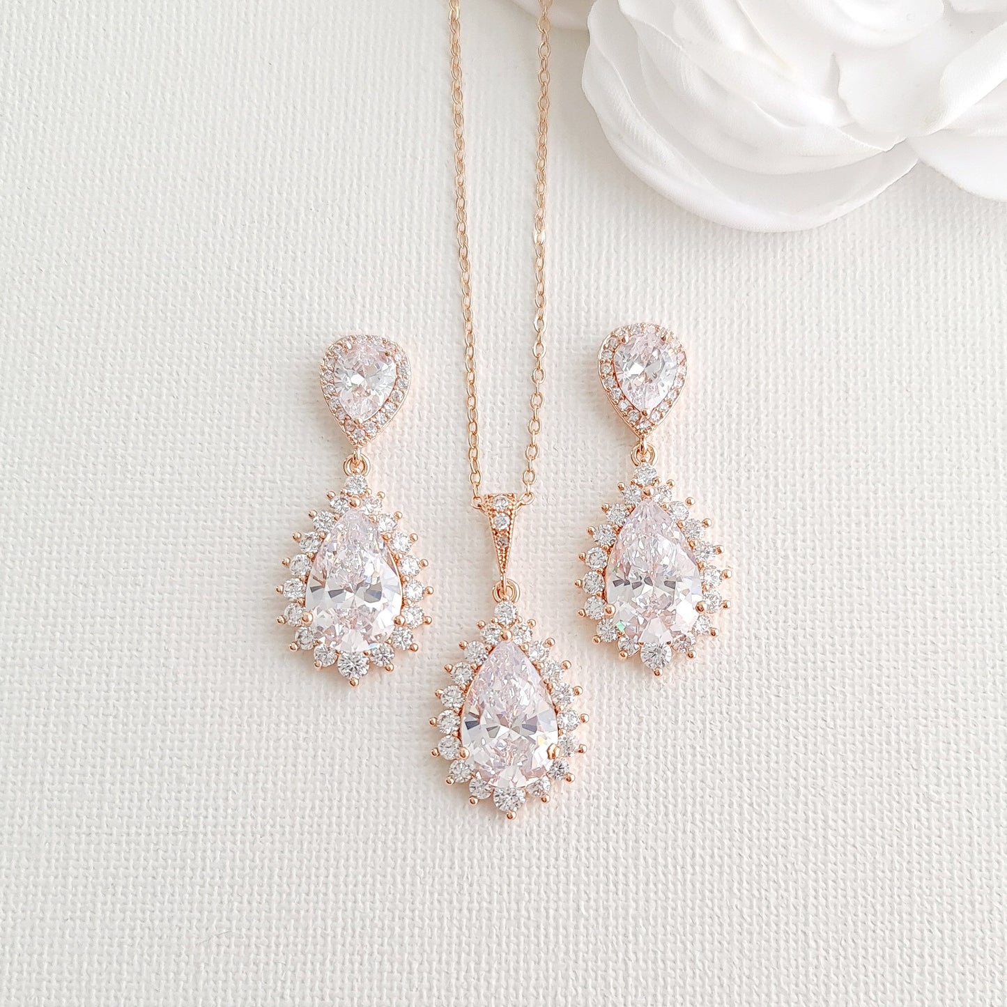 Rose Gold Earrings and necklace Set for brides