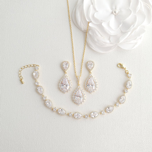 Gold Jewelry Set for Brides in Cubic Zirconia-Raya