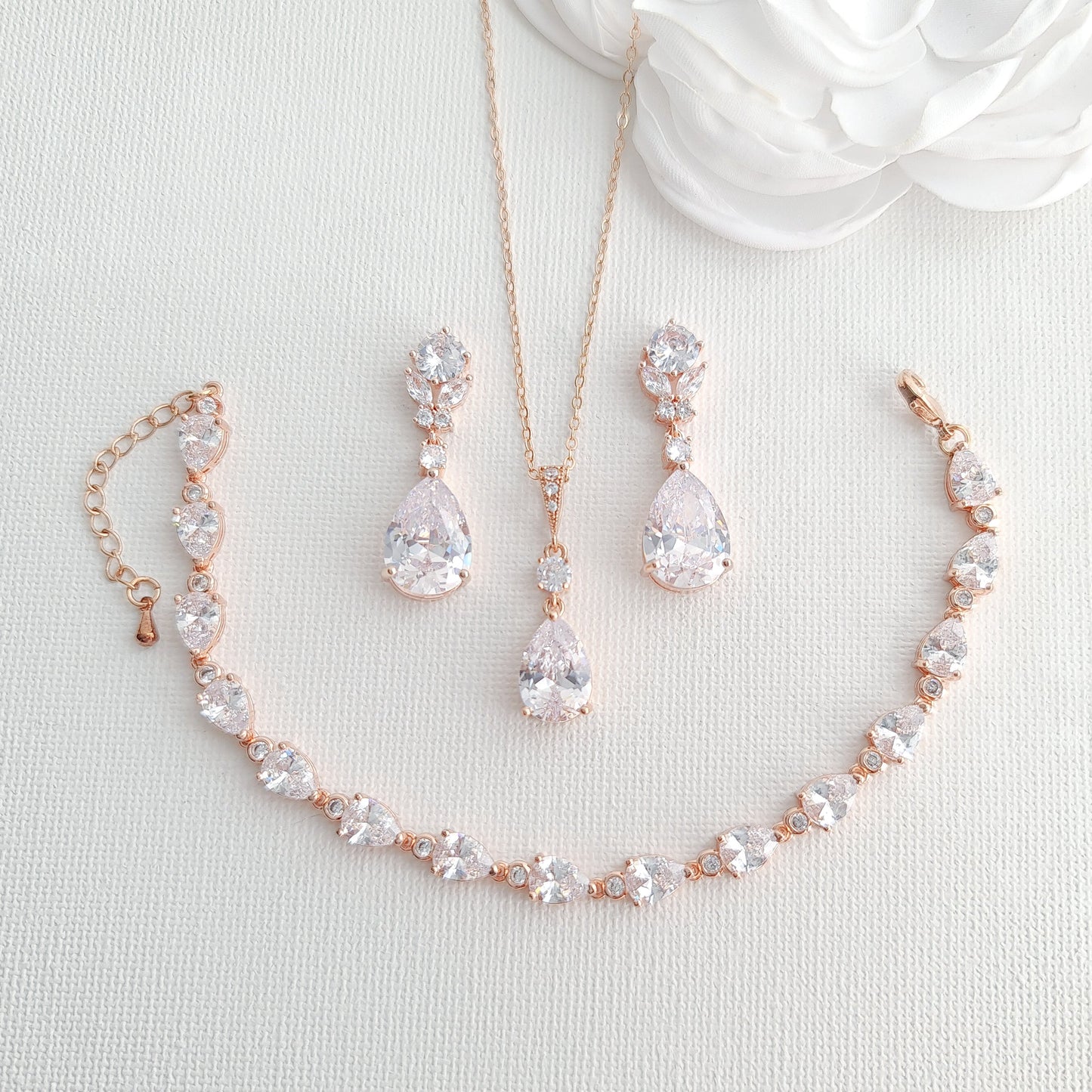 Pear Drop Earring Necklace Bracelet Set-Mary