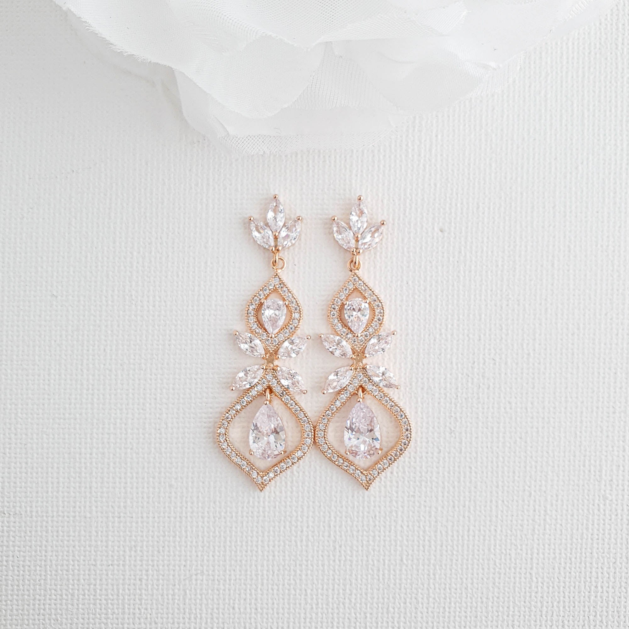 Wedding Rose Gold CLIP ON Earrings Crystal Bridal Earrings Gold Teardr –  Poetry Designs