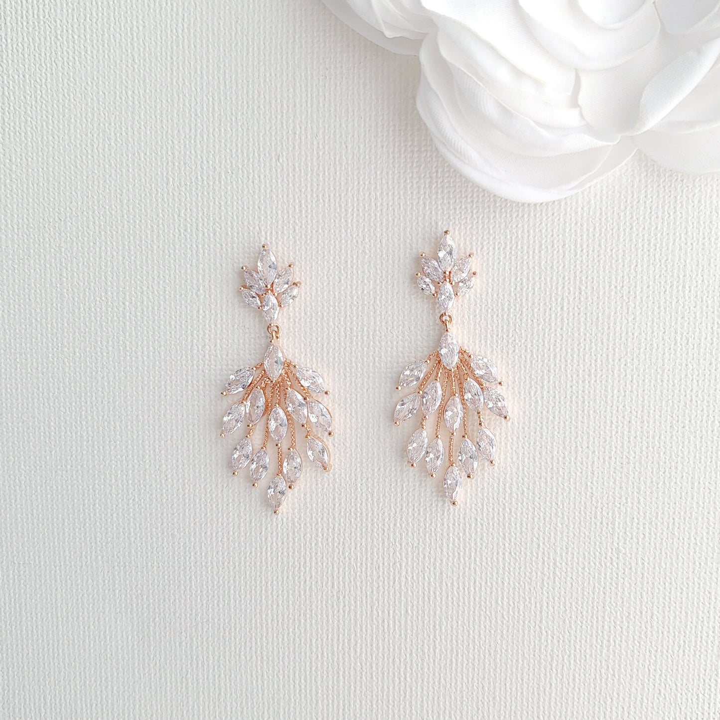 Chandelier Earrings for Weddings in Rose Gold-Belle