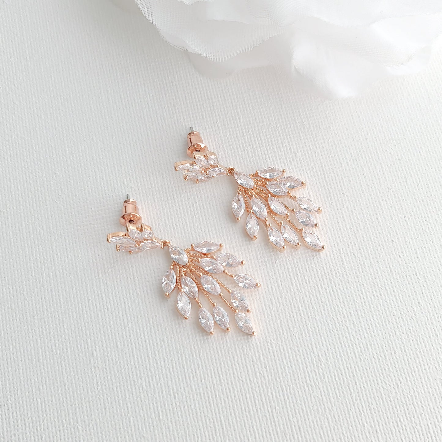 Chandelier Earrings for Weddings in Rose Gold-Belle