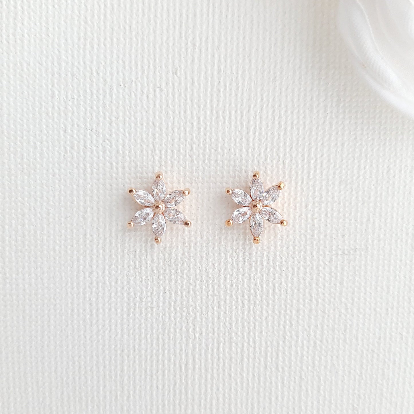 Petite Rose Gold Flower Earrings-Trisha