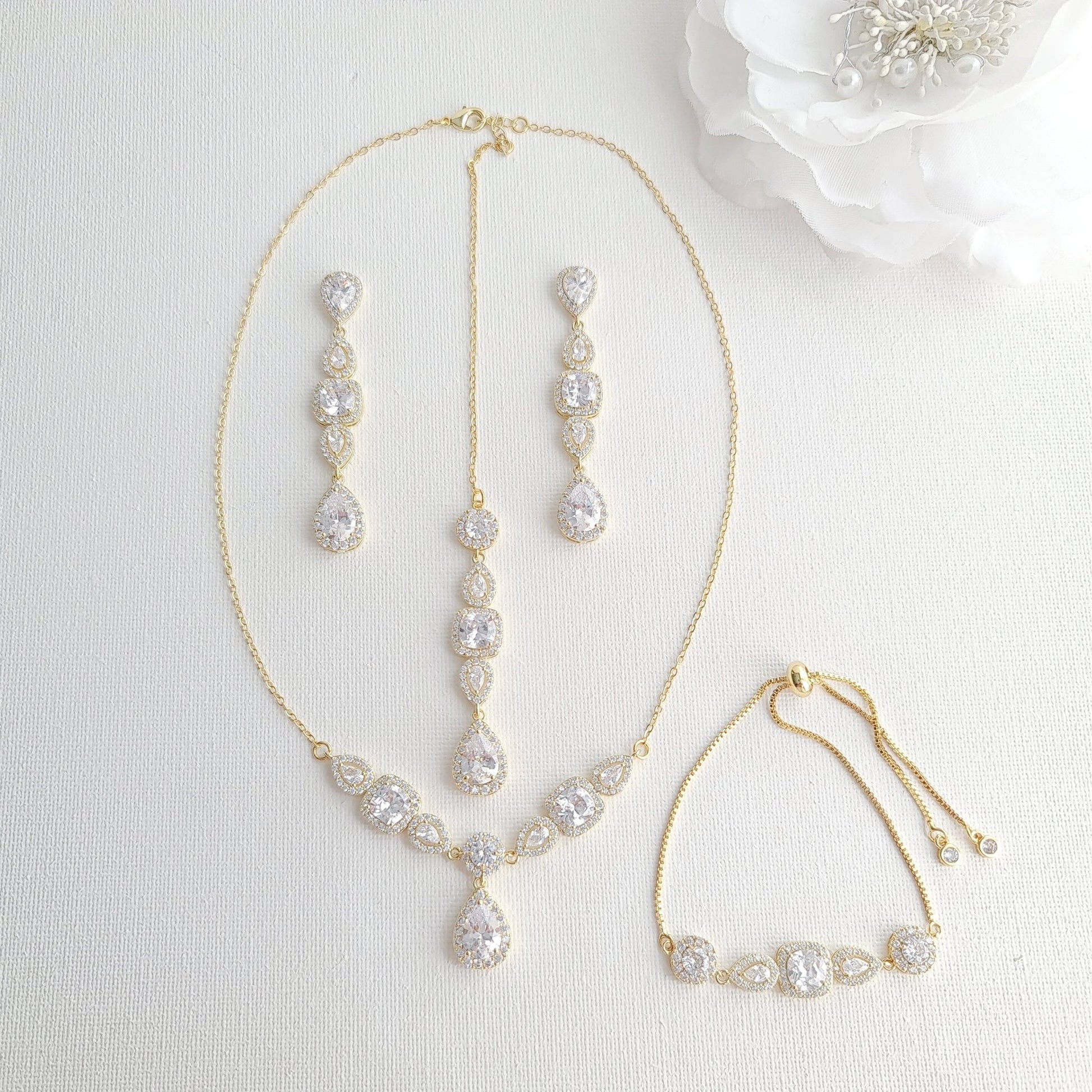 3 Piece Gold Jewelry Set For Brides-Gianna - PoetryDesigns