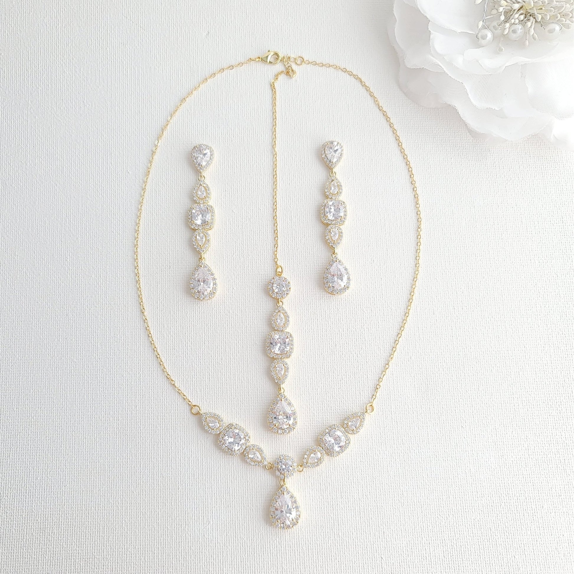 3 Piece Gold Jewelry Set For Brides-Gianna - PoetryDesigns