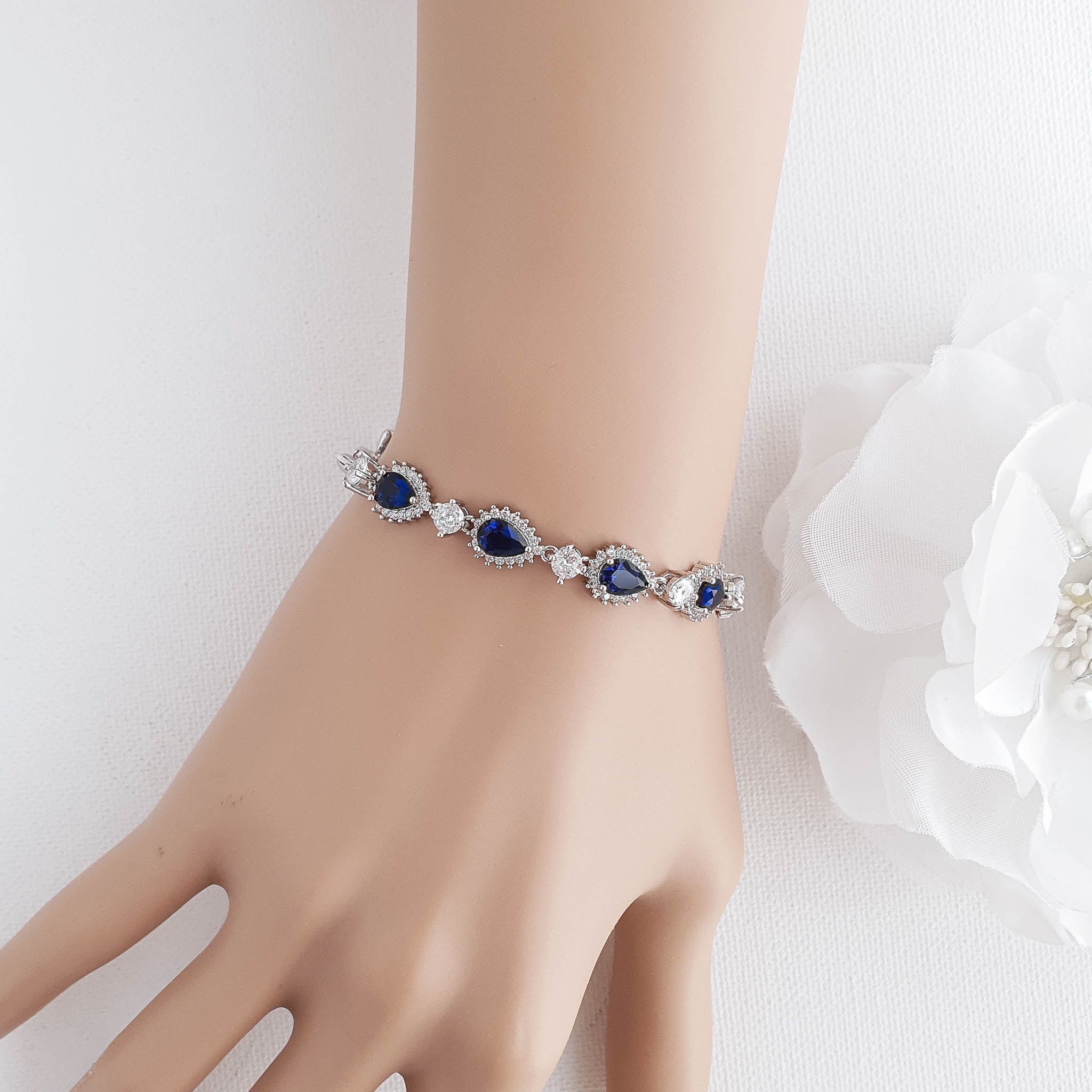 Steel blue, Light sapphire blue authentic light green AB crystal bracelet, wedding bracelet, delicate, bridesmaid gift, something blue slate blue