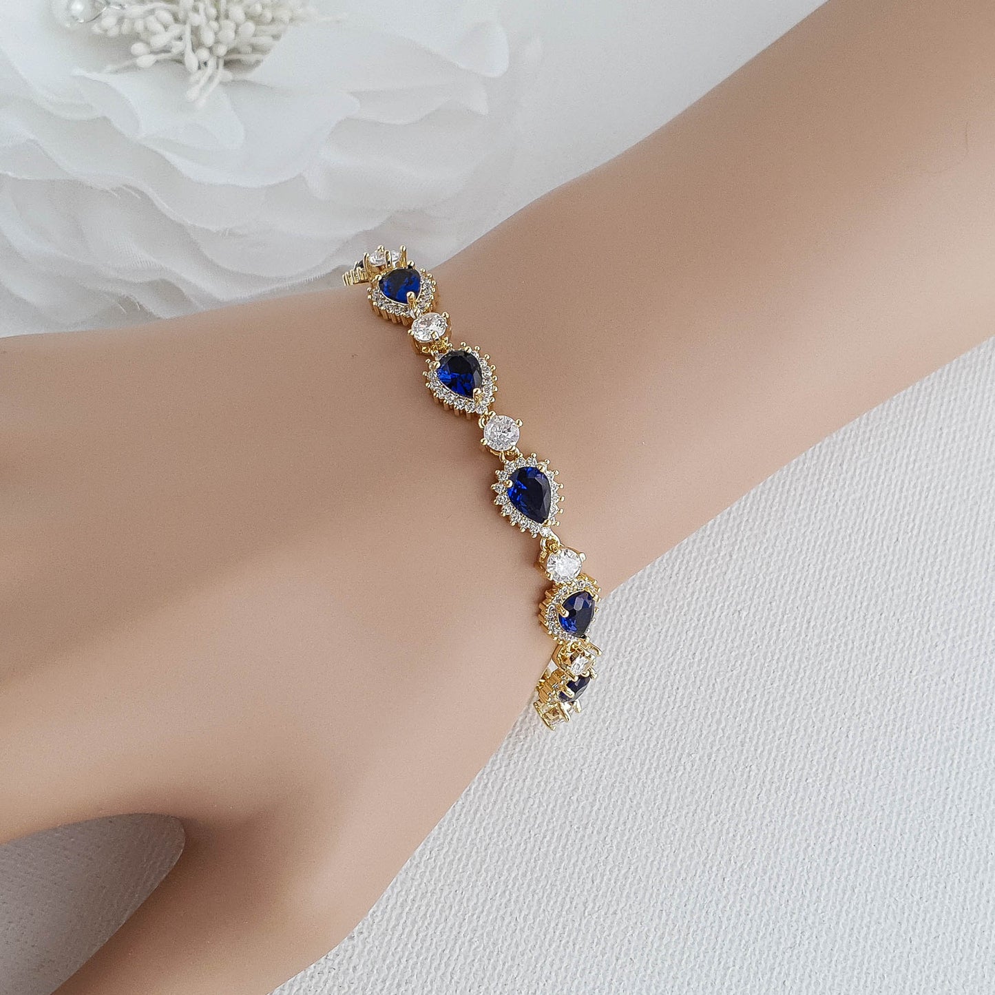 Gold Bracelet with Blue Stones-AOI
