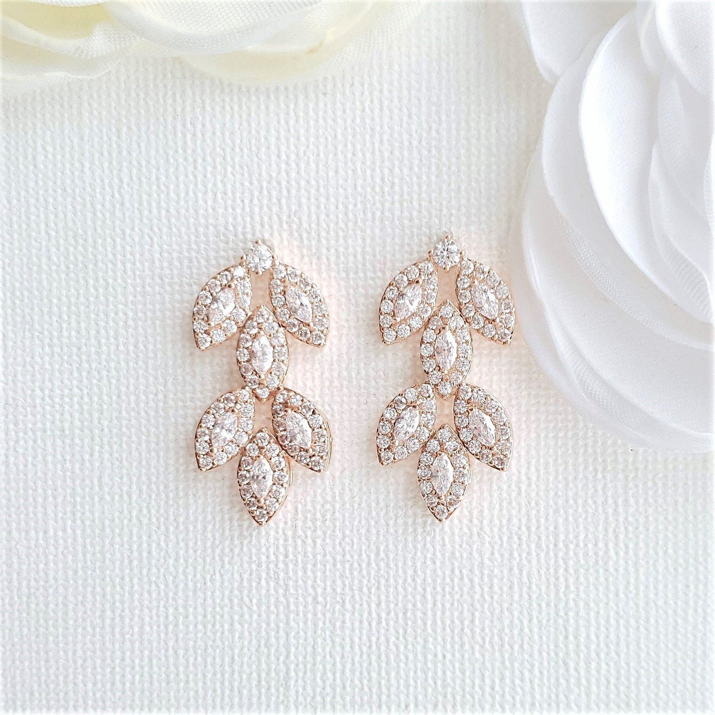 Rose Gold Leaf Earrings Studs- Abby - PoetryDesigns