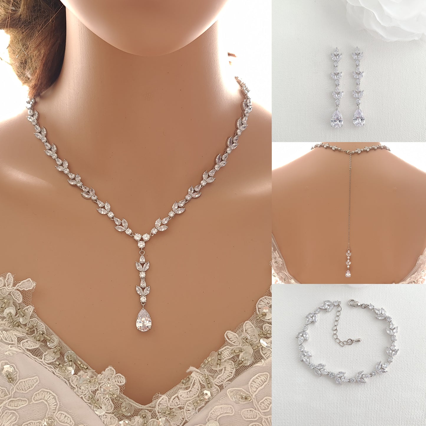 Cubic Zirconia Wedding and Reception Jewelry Set for Brides-Anya