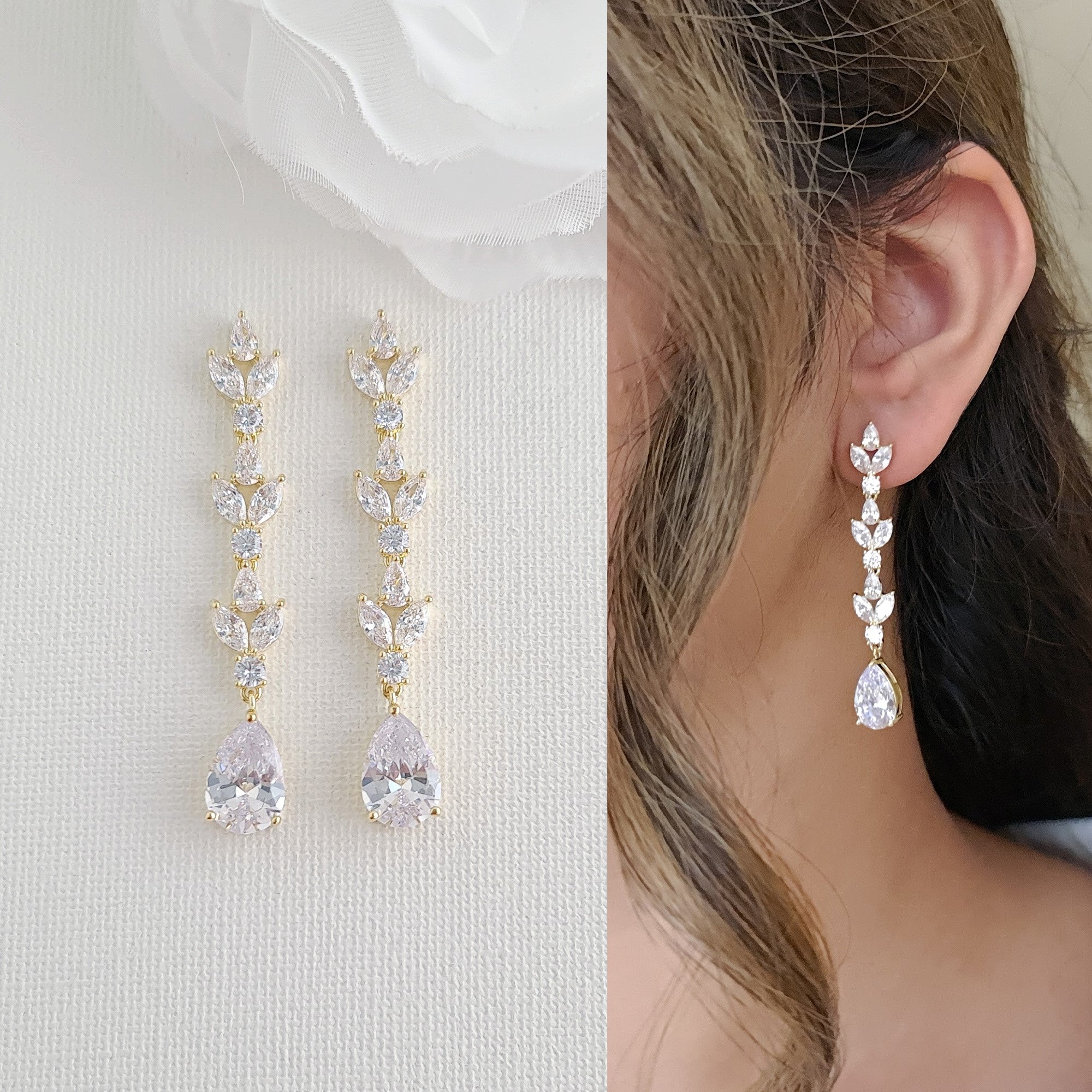 Buy Clip on Pearl Bridal Earrings for Non Pierced Ears, Long Drop Wedding  Earrings, Pearl Crystal Dangle Earrings Necklace Set, Hayley Online in  India - Etsy