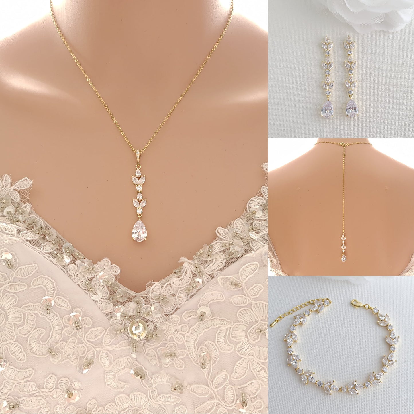 Gold Wedding Jewelry Set for Brides on Her Wedding Day-Anya