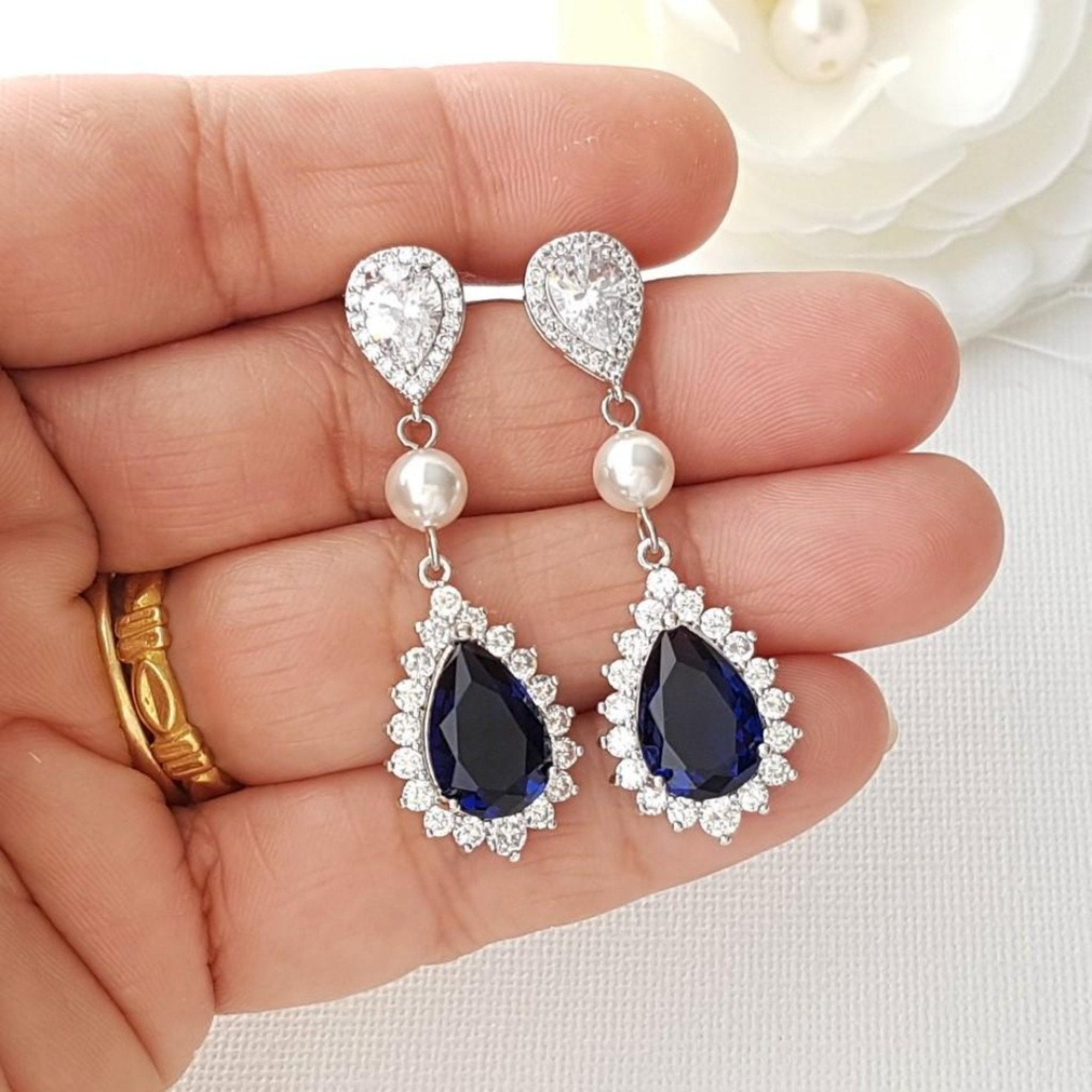 ROYAL BLUE EARRINGS, Bridal 2024 Sapphire Earrings, Bridal Silver Earrings, Dangle Earrings, Cobalt Blue Jewelry, Bright Blue Earrings