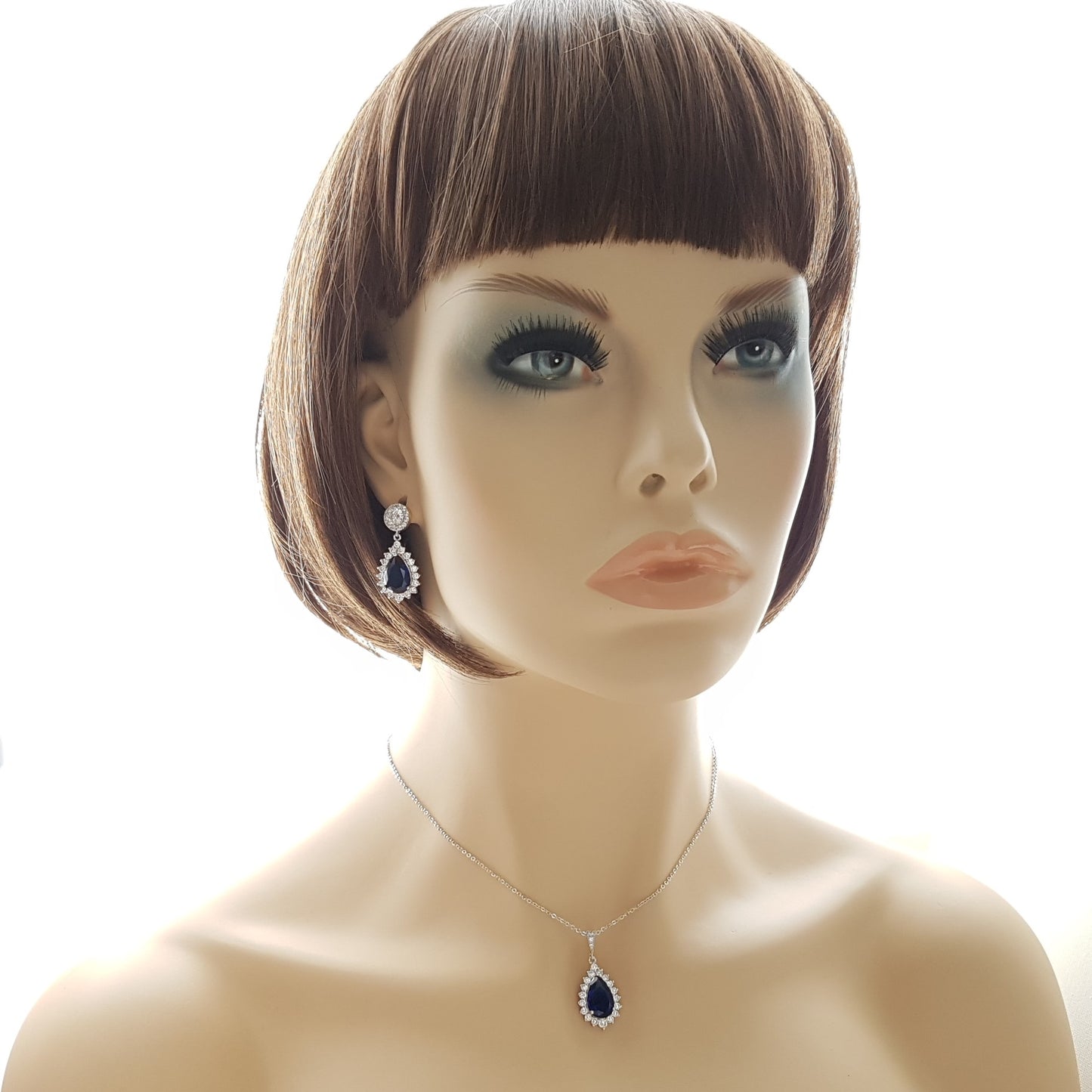 Blue Bridal Necklace in Rose Gold with Backdrop-Aoi