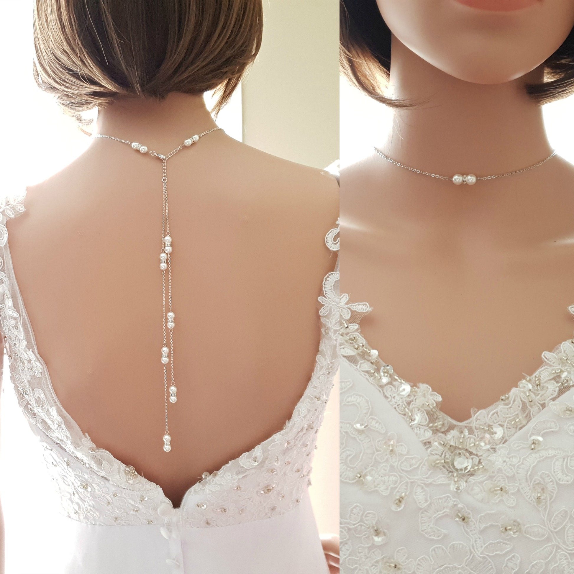 open back necklace for Wedding With Pearls- Poetry Designs
