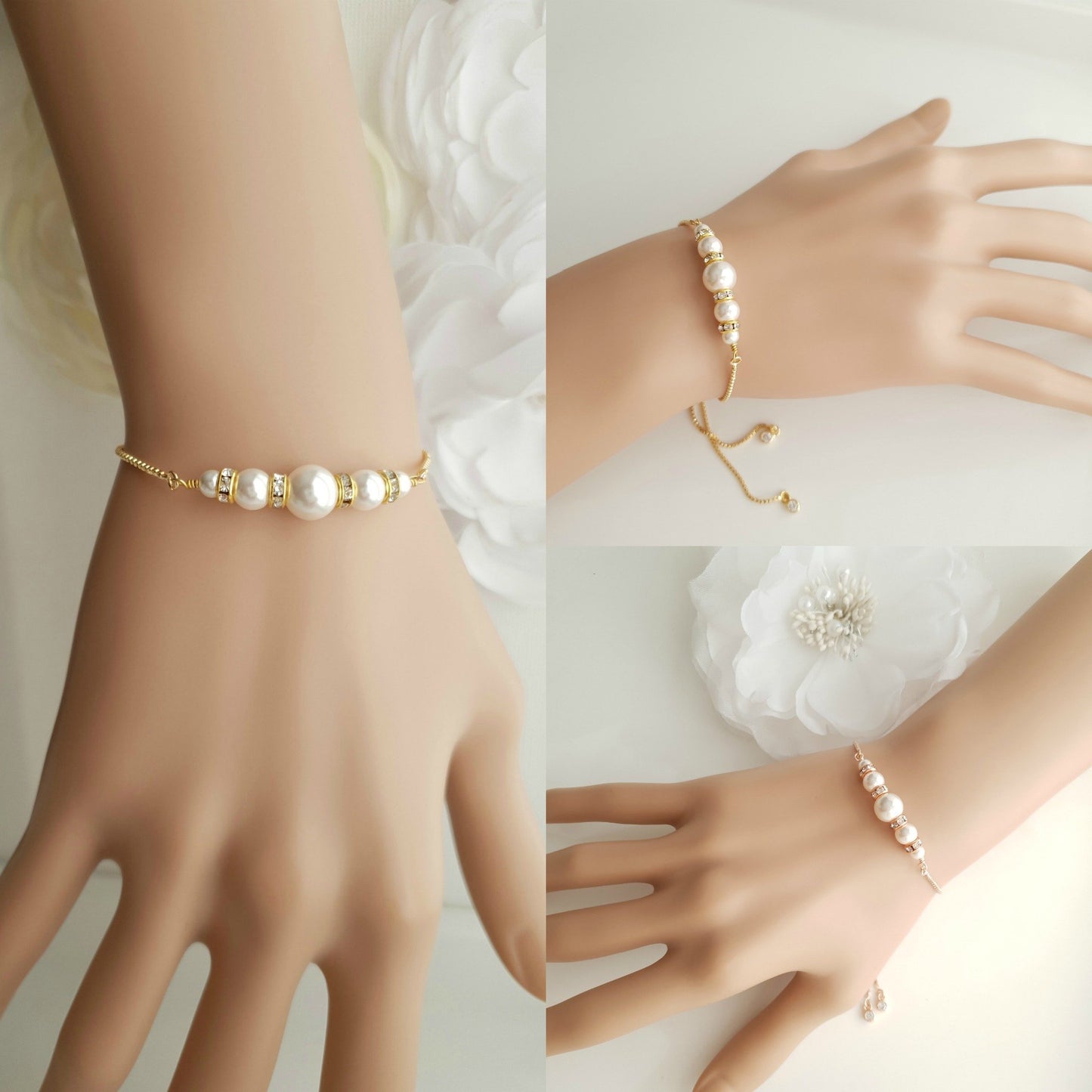 Rose Gold Pearl Bridal Bracelet- Ava - PoetryDesigns