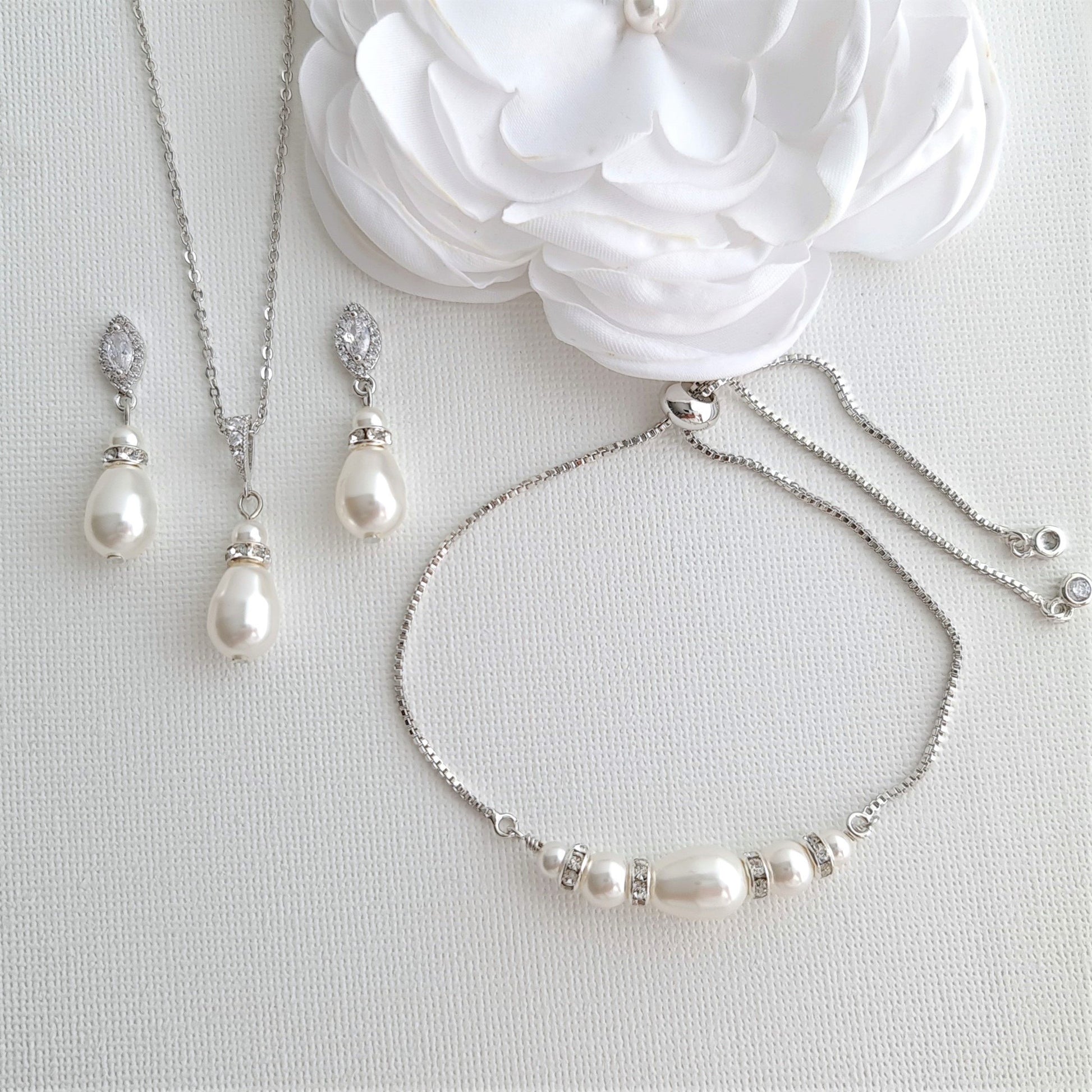 Buy Pearl Earring Necklace Bracelet Bridesmaids & Bridal Jewelry
