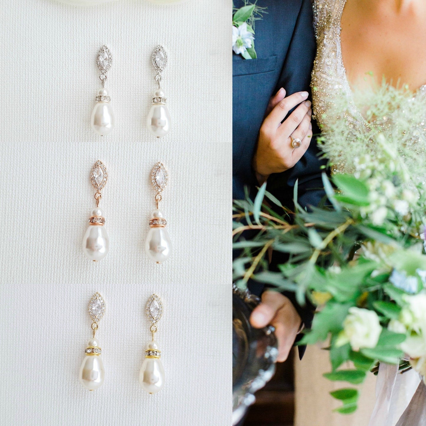 Gold Teardrop Pearl Earrings for Weddings- Ella - PoetryDesigns