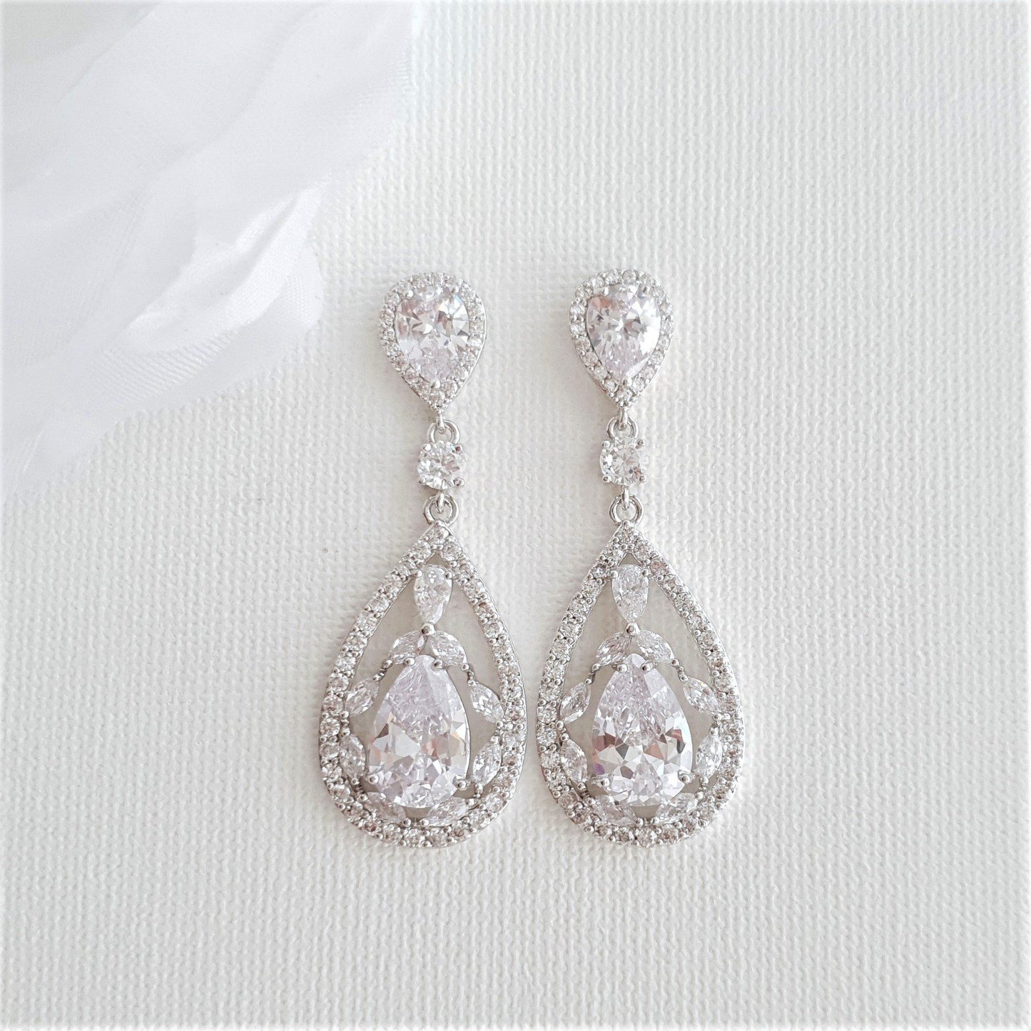 Crystal Wedding Earrings Drop-Esther - PoetryDesigns