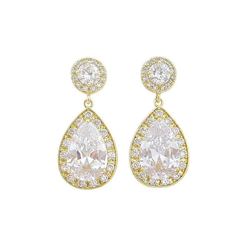 Gold Drop Earrings-Evita - PoetryDesigns
