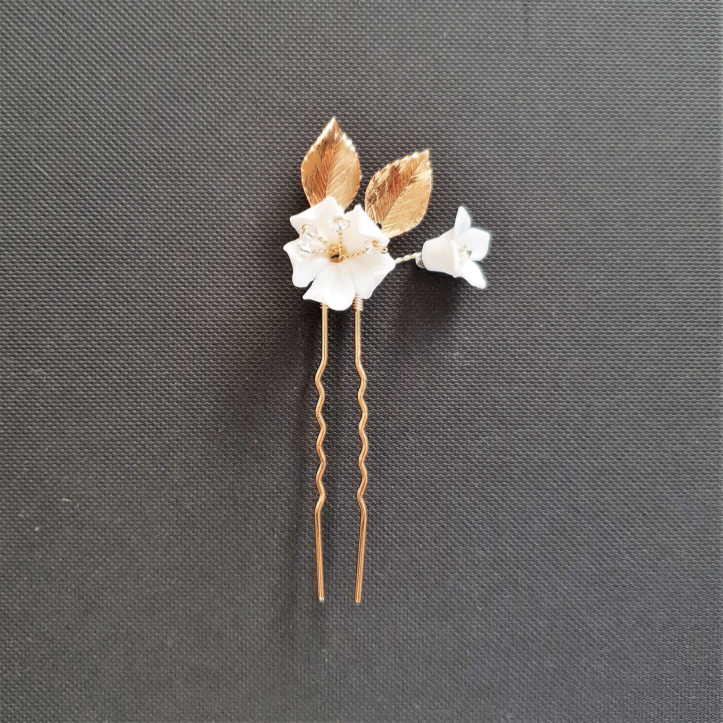 Bridal Hair Pins Set with White Flowers-Magnolia