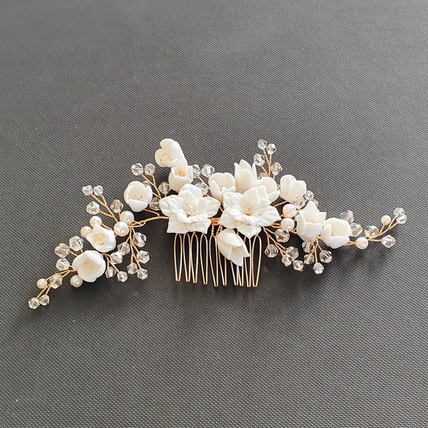 Flower and Crystal Bridal Hair Comb in Silver-Tulip
