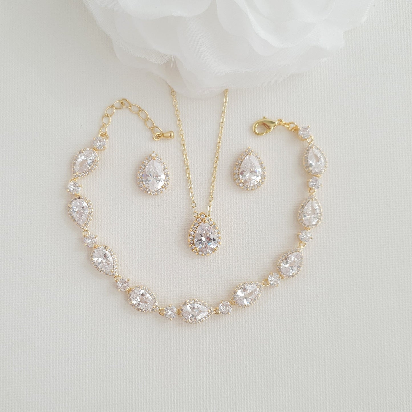 Gold Necklace Bracelet Stud Earrings Set for Brides-Emma