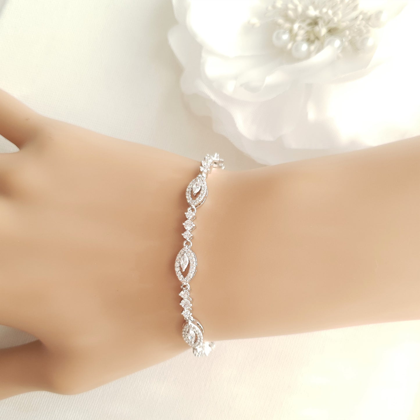 Thin Silver Bridal Bracelet- Hannah