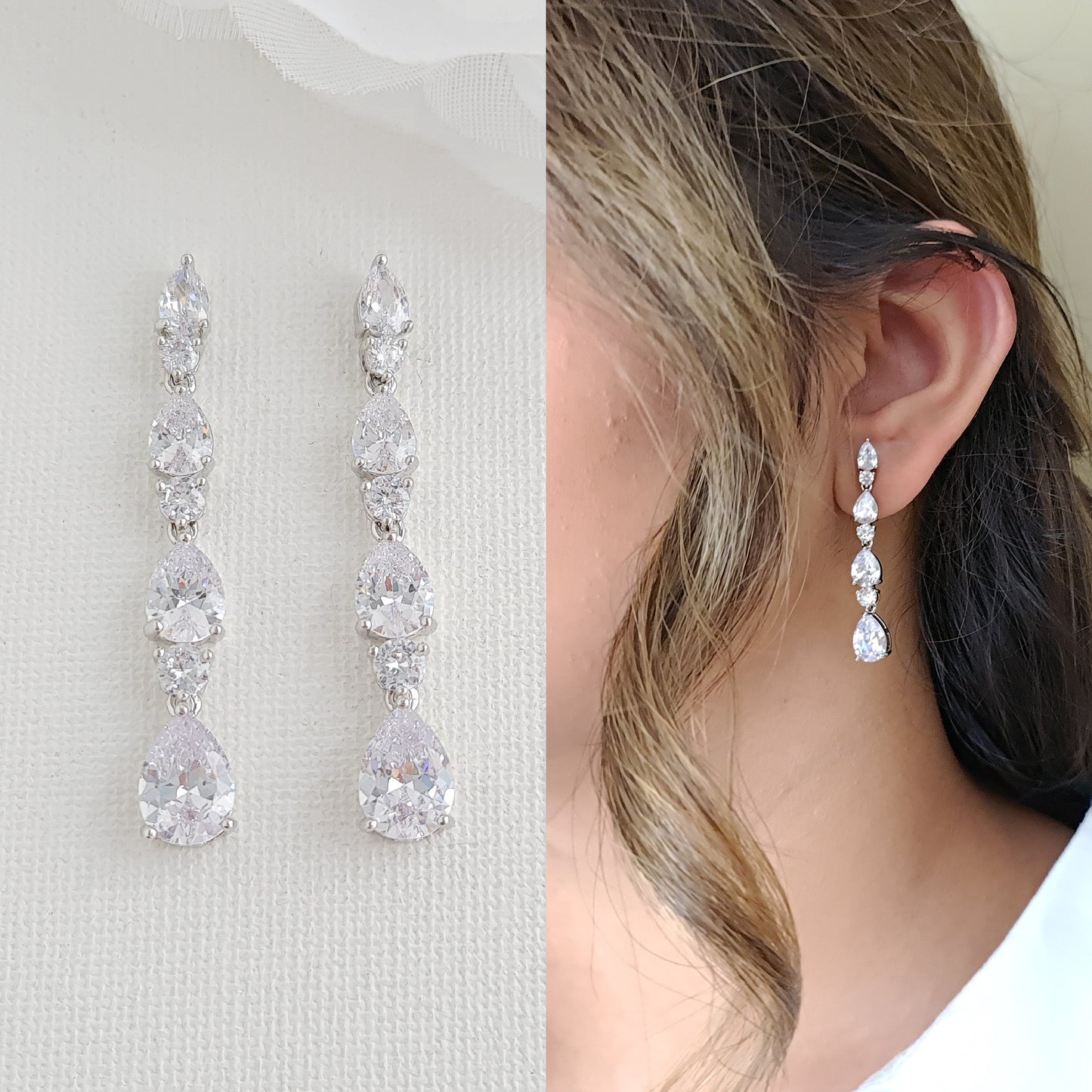 Teardrop Bracelet and Earrings Set for Weddings-Hazel