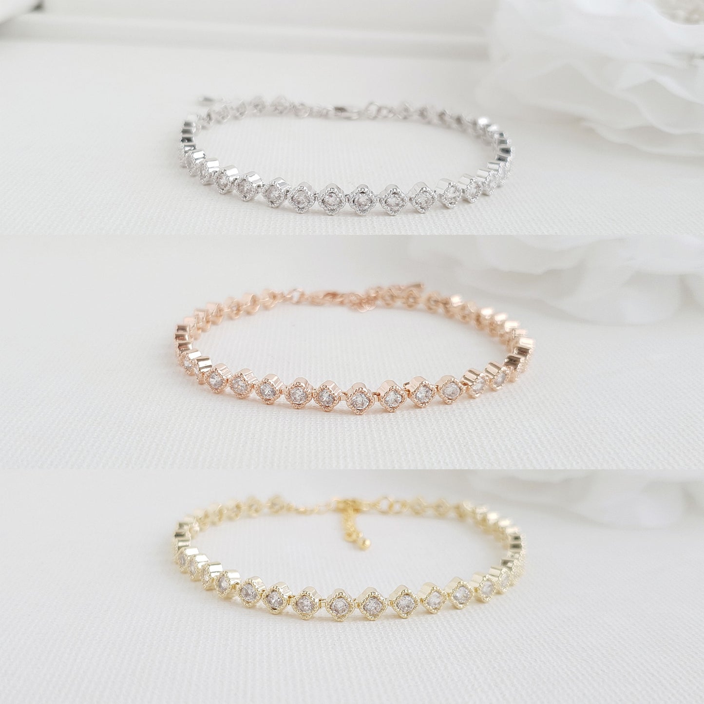 Ensemble collier et boucles d'oreilles en perles d'or avec bracelet pour mariage-Lisa