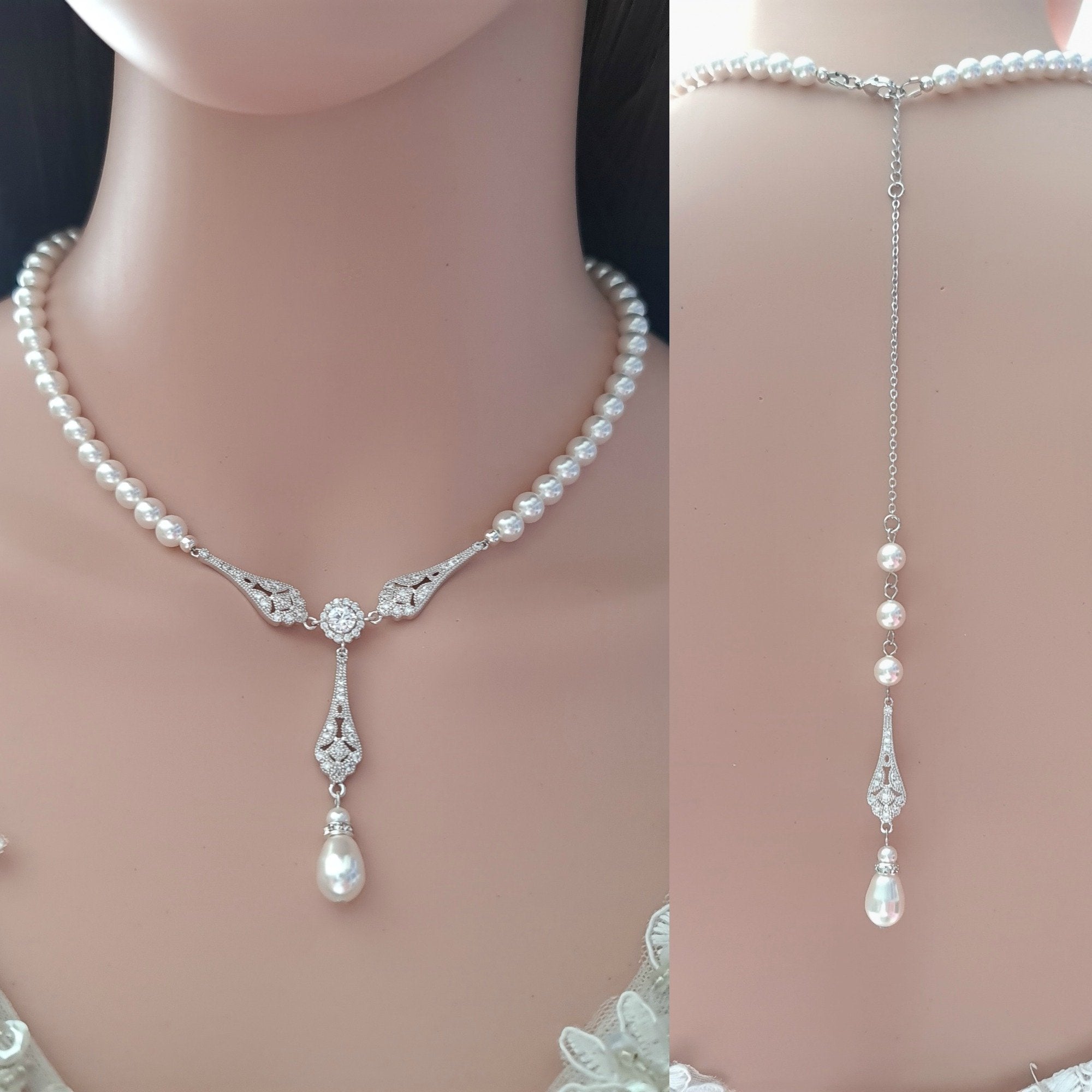 Pearl and Filigree 2-Row Bridal Back Necklace – Bride Savvy LLC -Your Bride  Box