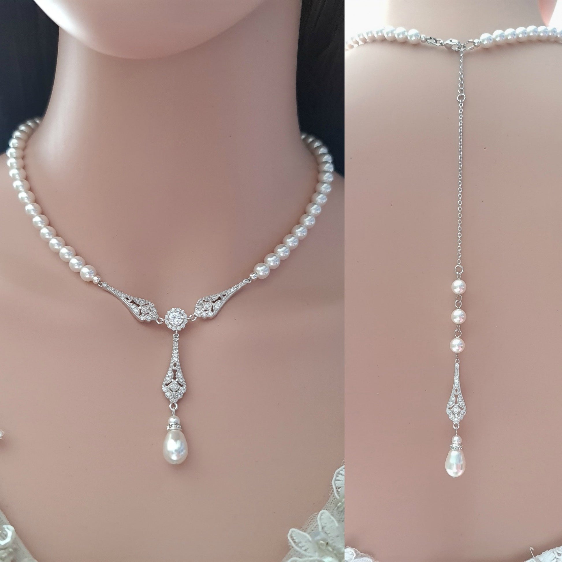 necklace for off the shoulder wedding dress SABRINA / Off Shoulder Embellished Wedding Dress with Necklace