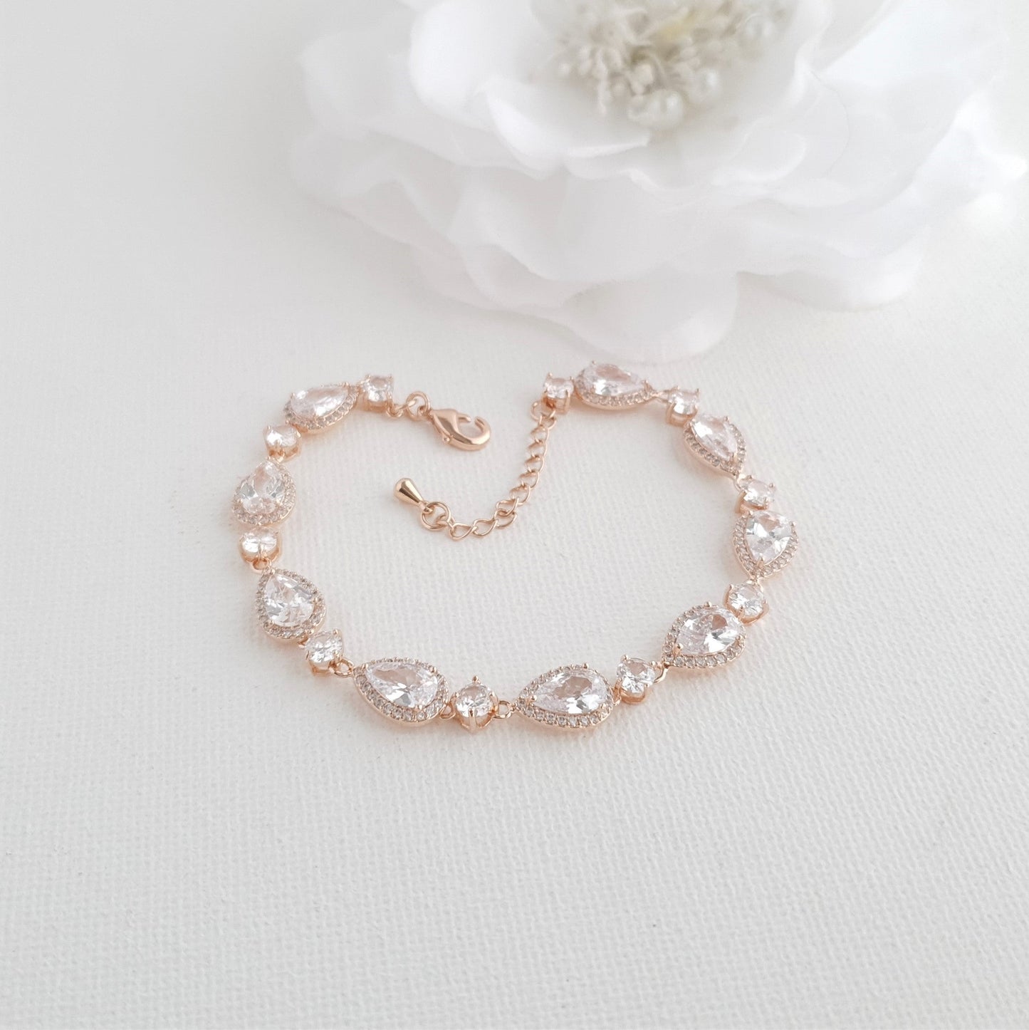 Dainty Teardrop Wedding Bracelet in Gold for Brides-Luna