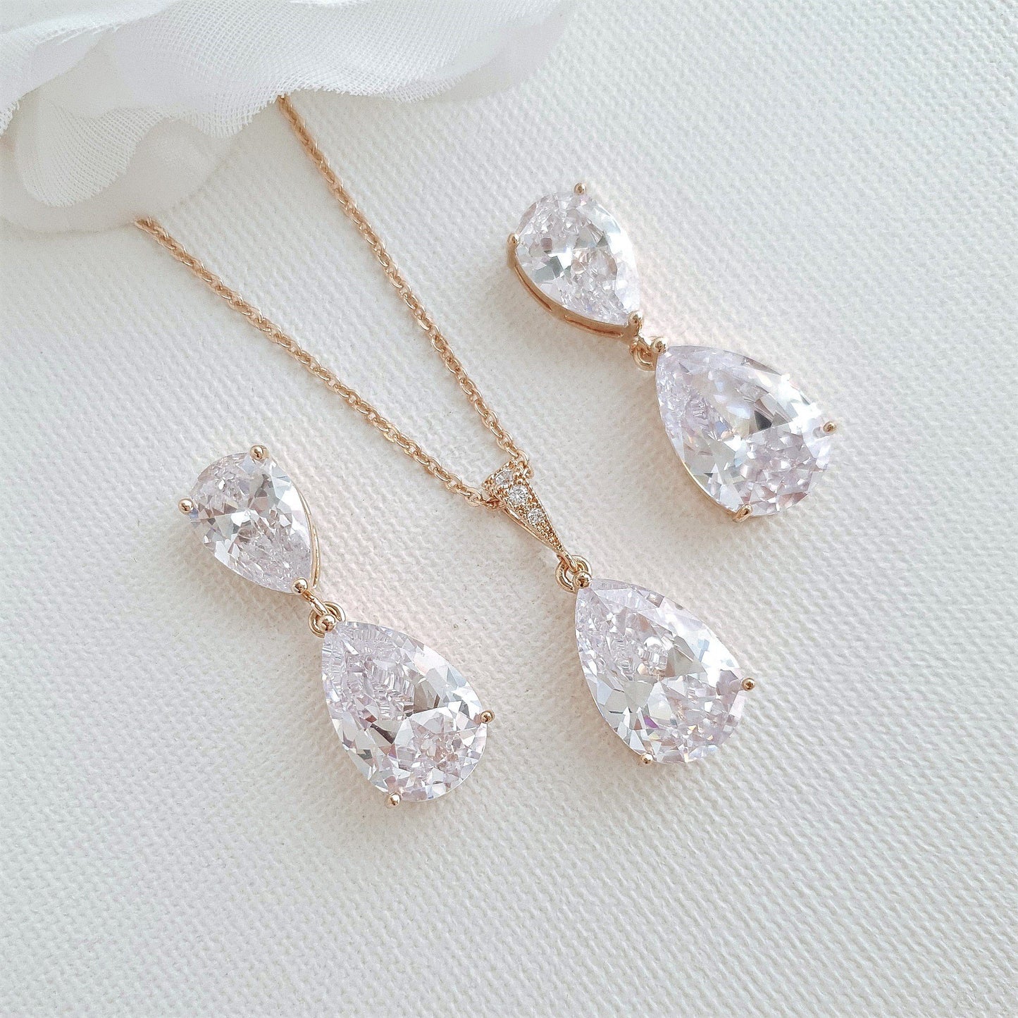 Bride & Bridesmaids Rose Gold Crystal Jewelry Set- Poetry Designs