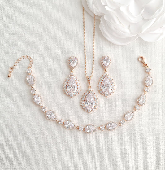 Wedding Jewelry Set in Rose Gold and Crystals