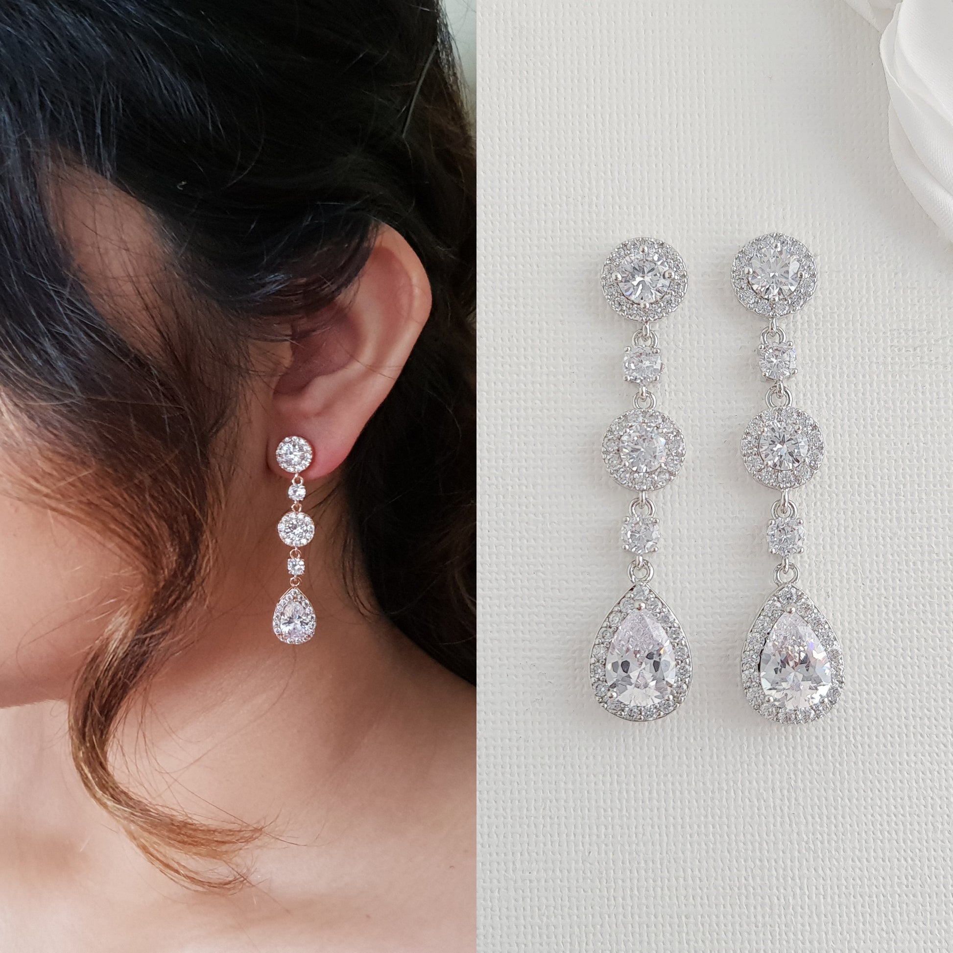 PoetryDesigns Jewelry Set for Brides in Simple Design|Earring,Necklace, Bracelet Set Earrings + Bracelet / Silver