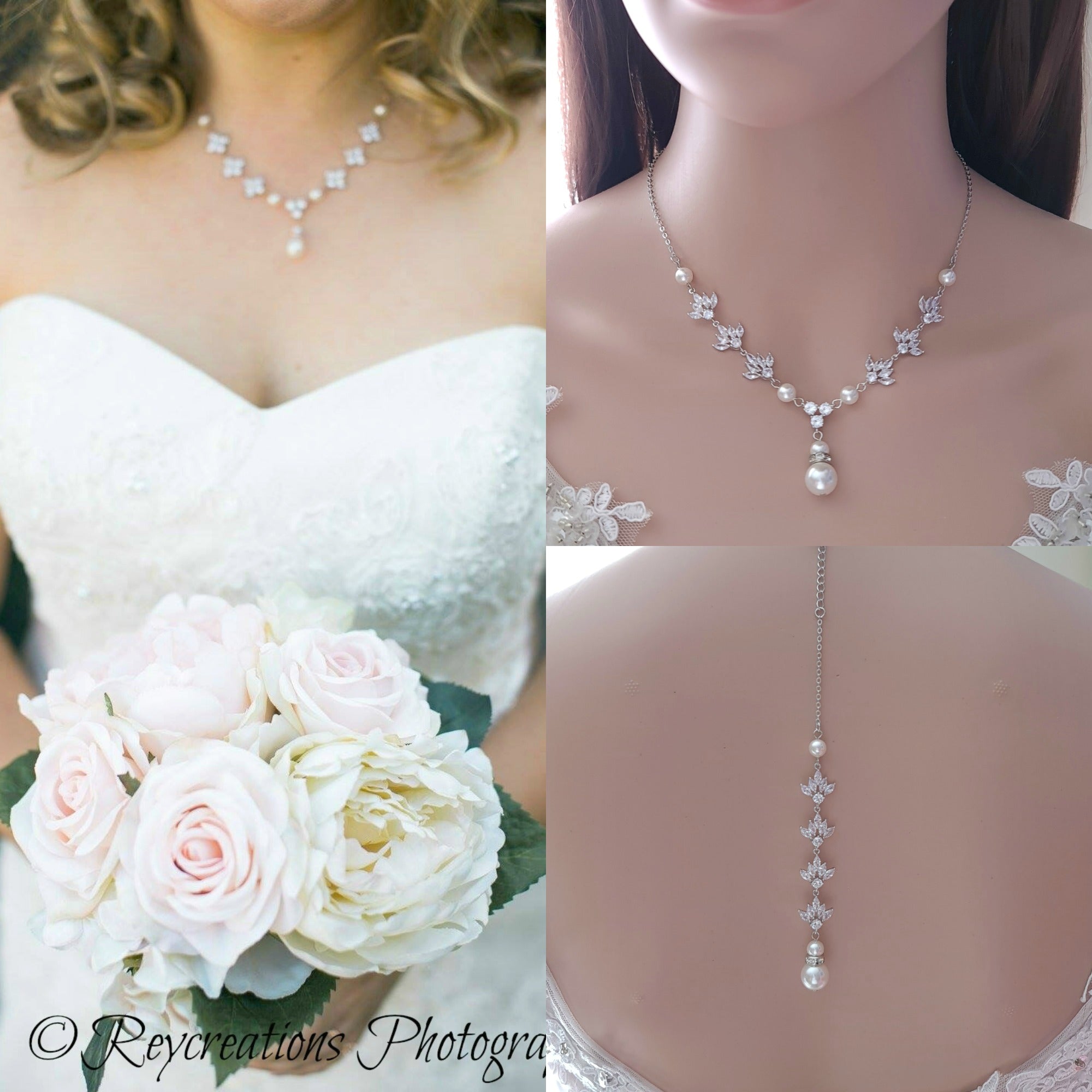 Pearl drop wedding necklace • newest Crystal wedding necklace with pearl drop • Bridal necklace silver